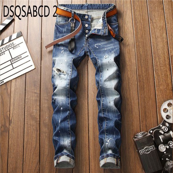 

european american style men's slim jeans luxury mens denim trousers straight vintage fashion brand black zipper jeans for men, Blue