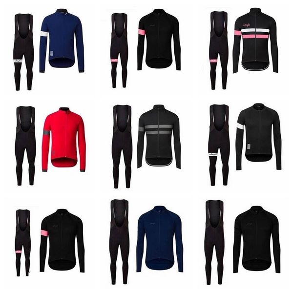 

rapha cycling long sleeves jersey bib pants sets men s spring and autumn outdoor windproof breathable luck riding suit s51121, Black;red