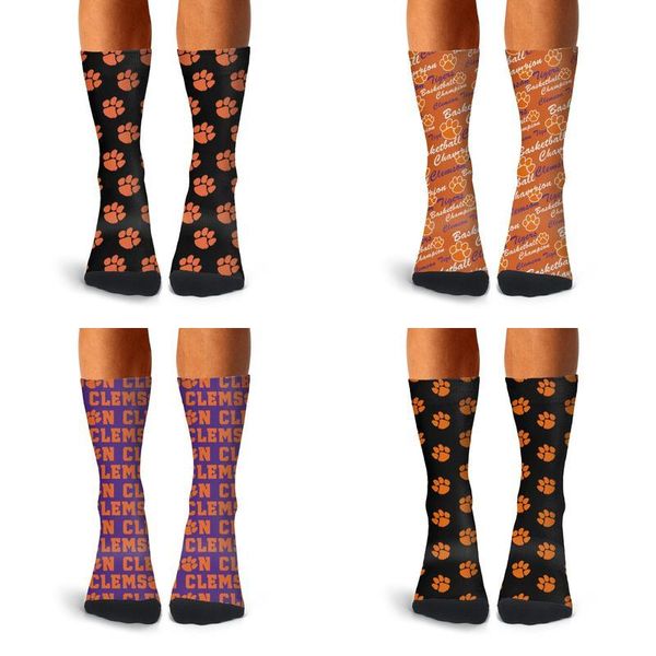 

clemson tigers логотип, носки, носки, хлопок, на заказ, тонкая высокая лодыжка, мягкая, необычная эмблема, футбол оранжевый, фиолетовый, фла, Black