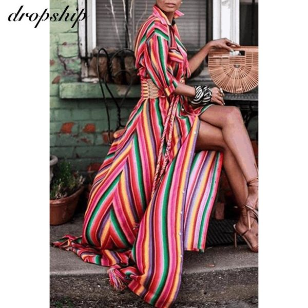 

dropship women maxi summer dress 2020 ladies striped long shirt dresses button sundresses robe femme loose holiday dress, White;black