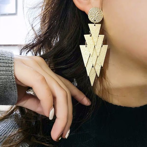 

ustar hyperbole metal triangle drop earring for women gold long dangle earring statement fashion jewelry gifts, Silver