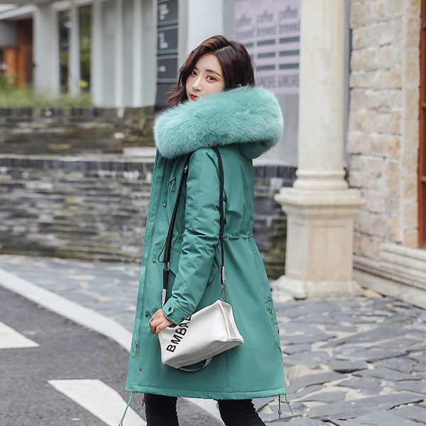 

digerui new women long coat autumn winter warm velvet thicken faux fur collar coats parka female solid big pocket jacket outwear, Black