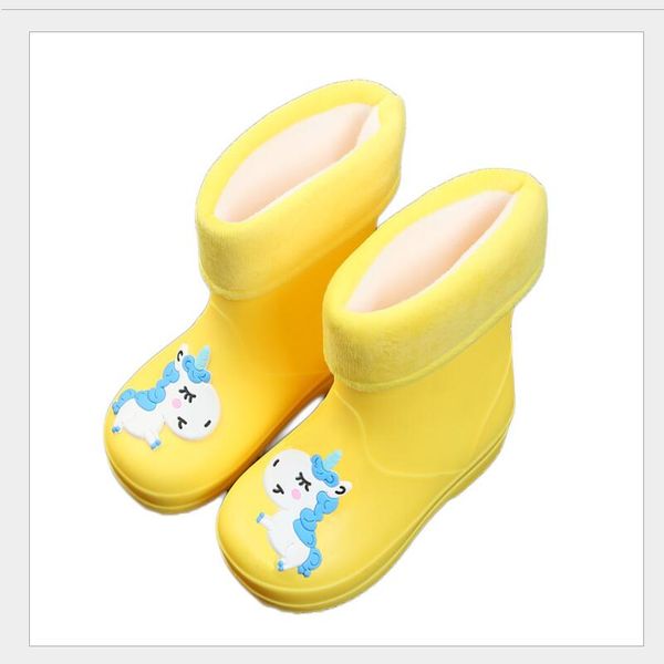 

new kids rain boots for girls rubber rainboot boys baby girl pvc warm children waterproof shoes modis cartoon unicorn removable, Black;grey