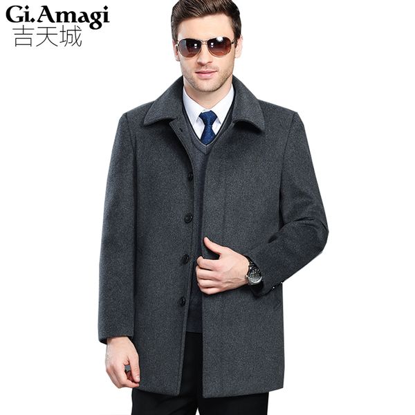 

male large size high-grade cashmere coats thickening middle age men's long section cashmere wool coat autumn winter jacket, Black