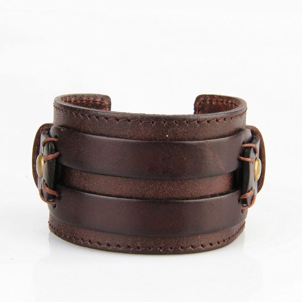 

european and american mens bracelet creative ropewearing leather block combination bracelet mens retro bronze concealed button alloy wholesa, Golden;silver