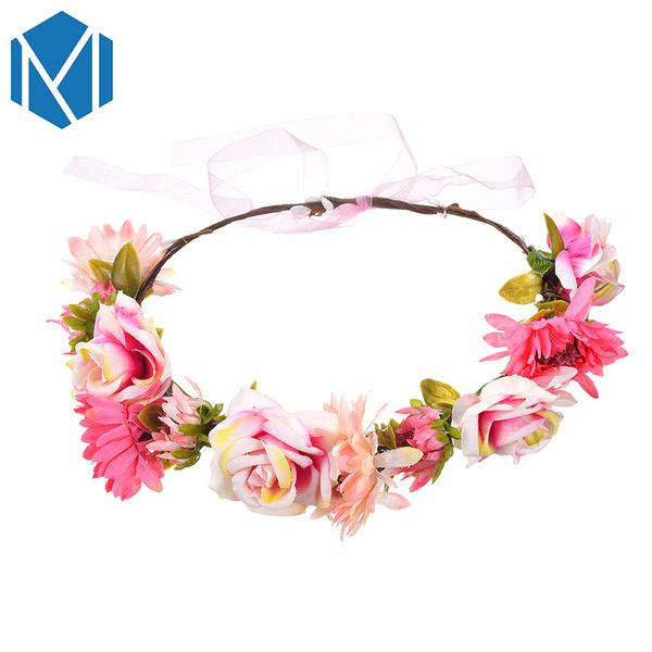 

m mism girl bridal floral headbands wreath bow ribbon hair accessories for women bohemian wedding beach garland headwear