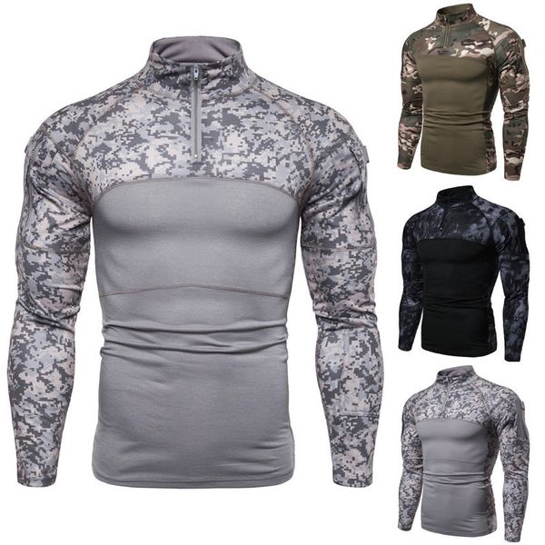 

men's long sleeve t-shirt tactical outdoor trekking camping climbing fishing male sports slim fit pullover clothing, Gray;blue