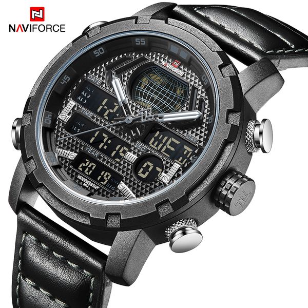 

brand naviforce men's sport watch luxurious leather strap male watches fashion men waterproof wristwatches relogio masculino, Slivery;brown