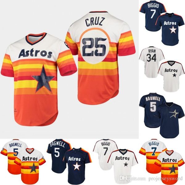 

Houston 25 Jose Cruz 1975 Astros Jersey 5 Jeff Bagwell 7 Craig Biggio 27 Jose Altuve 34 Nolan Ryan Mens Womens Youth Retro Baseball Jerseys