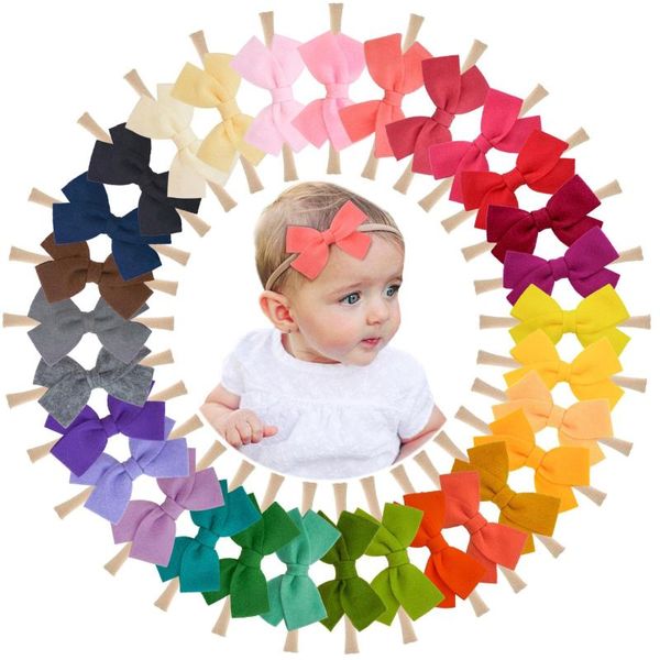 

mengna 60pc/lot 4" non-woven felt fabric bows with nylon headband felt bow hairpins hairgrips for kids children girls headwear, Slivery;white