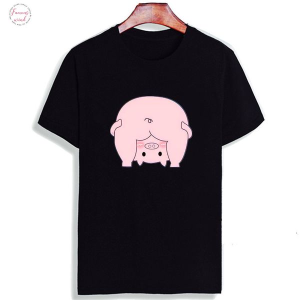 

aesthetic couple clothes funny tshirt lovely pig and frog cartoon art animal print cotton o neck t shirt plus size short sleeve, White