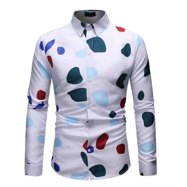 

feitong turn-down collar dress shirts men 2019 printed male shirts button slim fit long sleeve streetwear shirt, White;black