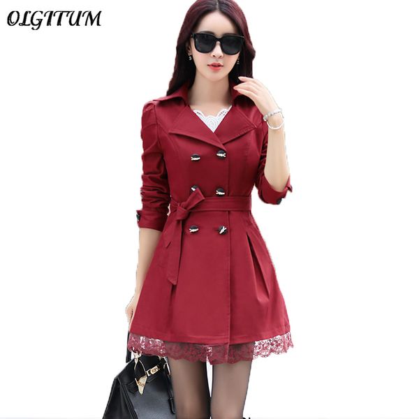 

trench coat for women 2019 spring coat double breasted lace slim windbreaker female autumn outerwear long section trench, Tan;black