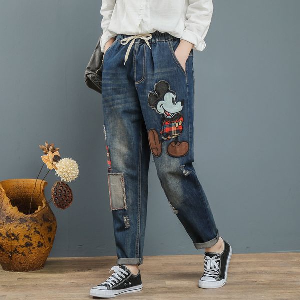 

women jeans loose pants cartoon trousers fit for pretty and lovey girl, Blue