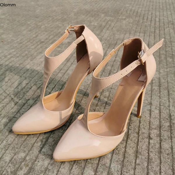 Rontic handgefertigte Damen-Sandalen, sexy Stiletto-Absätze, spitz, glänzend, nackt, Kleid, Schuhe, Damen, US-Größe 5–15