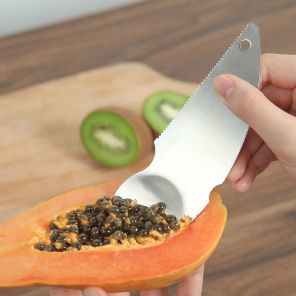 

2 in 1 stainless steel kiwi dig spoon multi-function fruit scoop with sawtooth easy peelers cutter fruit vegetable tools xd23110