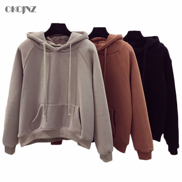 

harajuku casual hoodies women korean clothes solid color kpop loose sweatshirt sports suits pullovers hood plus size okq389, Black