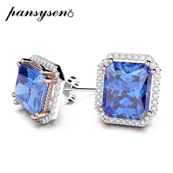 

pansysen fashion jewelry stud earrings for women 100% 925 sterling silver earrings with 9x11mm natural sapphire engagement gifts, Golden;silver