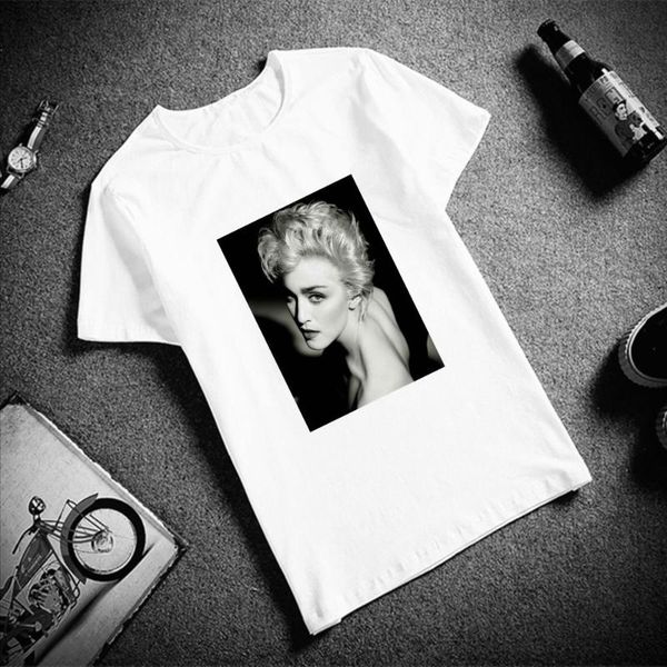 

новый 100% хлопок tshirt мадонна sexy singer печати с коротким рукавом топы тис вскользь тенниска мужская брендовая одежда, White