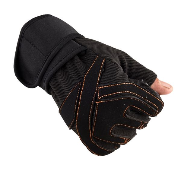 

sagace men women fitness training half finger gloves non-slip breathable extended wrist support bodybuilding weightlifting glove, Black