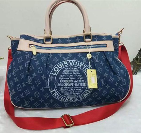 

2019 fashion denim blue canvas printed hand bag shoulder rectangular ladies fashion bag 521