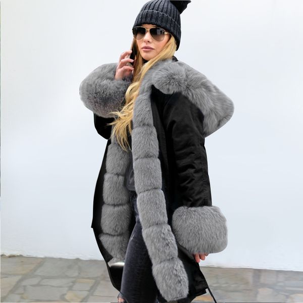 

coat womens fashion plush fur collar warm coats designer casual camouflage thick women outerwear down 17 styles size s-2xl quality, Black