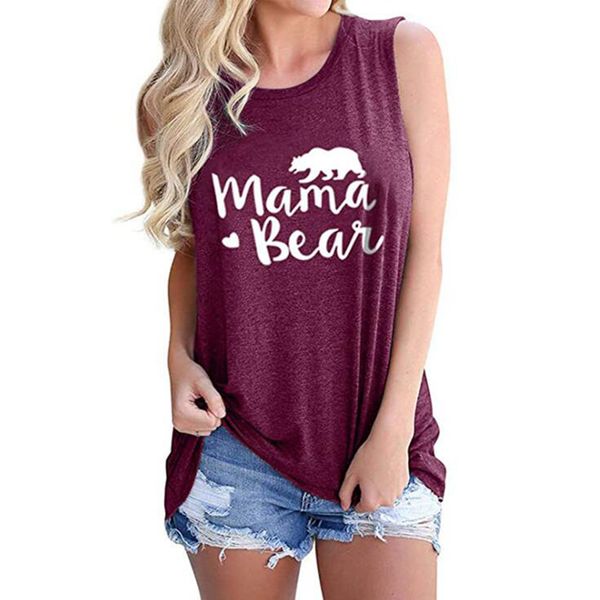 Mama Urso Sem Mangas Camisa 8 Cores Letra De Verão Impresso Tanque Top O-pescoço Casual Sem Mangas T-shirt LLJJO7951