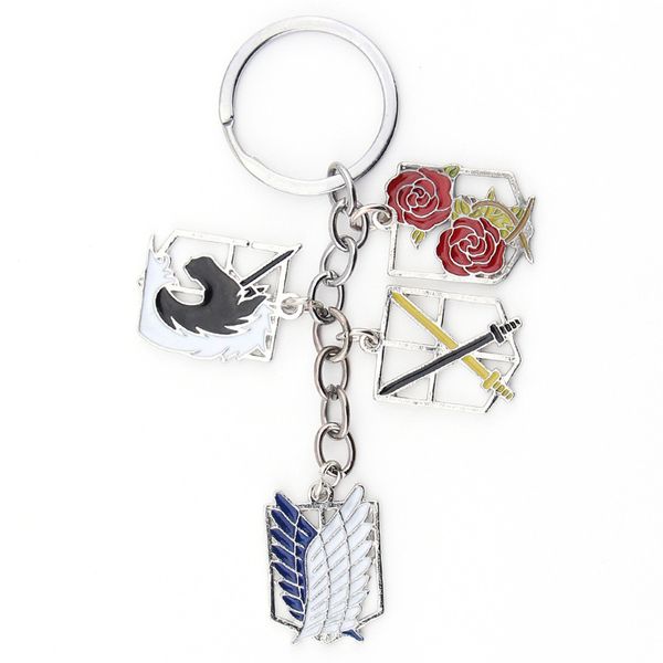 

anime cartoon keychain attack on titan wings of liberty corps logo alloy pendant keyring car backpack accessories small gift, Silver