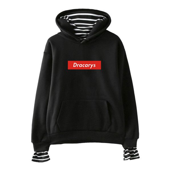

dracarys fashion printed fake two piece hoodies women long sleeve hooded sweatshirt 2019 casual streetwear clothes, Black
