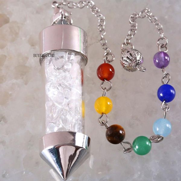 

7 chakra wishing bottle pendulum reiki natural chip stone white crystal pendant necklace for women men divination amulet k616, Bronze;silver