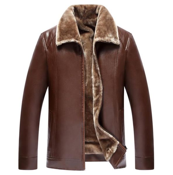 

winter fur leather jacket mens plus size 5xl suede leather jackets men faux fur thick warm long suede jacket, Black