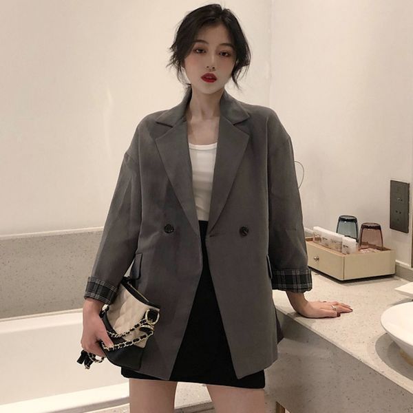 

ewq] 2020 весна новые сладкая полный рукавом однобортный сыпучие дамы офис coat корея свободные женщины дамы офис blazer qz355, White;black