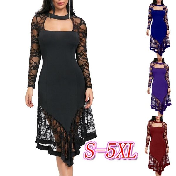 

womens designer dress high waist slim lace panel cocktail party long sleeve dress, Black;gray