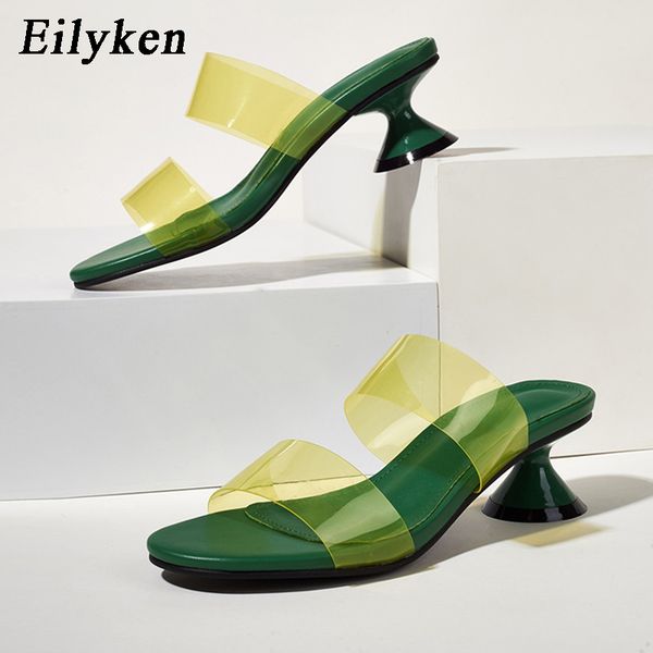 

transparent slippers women pvc one strap strange high heels sandals women 2020 new green mules slippers for women, Black