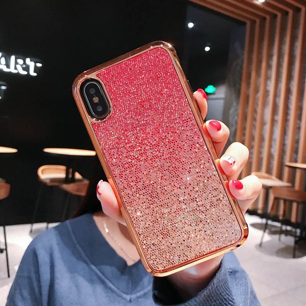 

Чехол с блестками и блестками Gradient Phone для iPhone X Xs Max XR 8/7/6 Plus Hybird Anti-Slip Отпечаток пал
