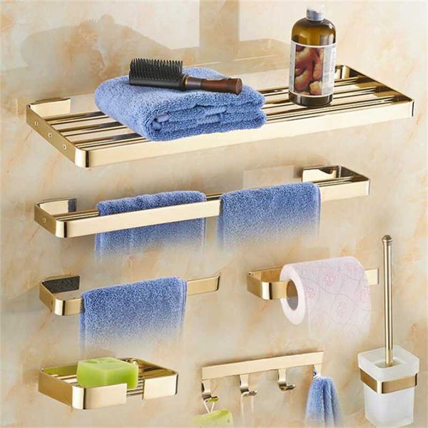 

brass bathroom accessories set gold square towel rack toilet brush holder paper holder corner shelf bath hardware set newly