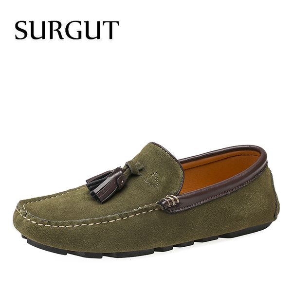 

surgut men casual shoes 2019 fashion men shoes leather soft loafers moccasins slip on men's flats loafers male driving, Black