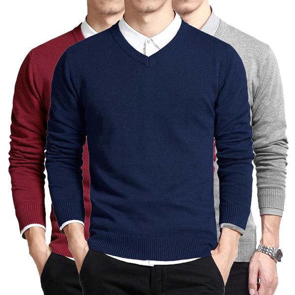 

cotton sweater men long sleeve pullovers outwear man v-neck sweaters loose solid fit knitting clothing 8colors new j689, White;black