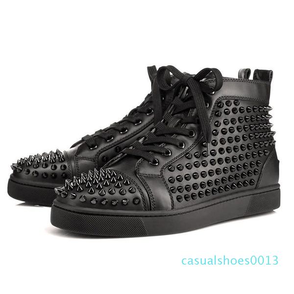 

designer luxury mens red bottoms shoes studded spikes womens spike shoes party lovers fashion genuine leather platform sneakers c13, Black