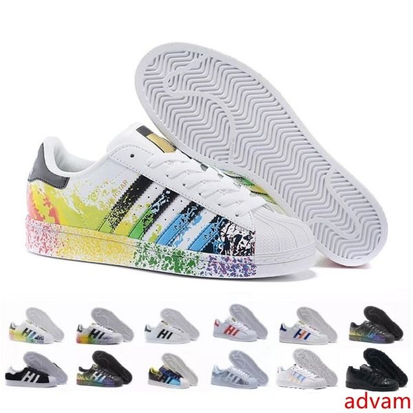 

superstar 80s men women casual basketball shoes skate shoes 17 color rainbow splash-ink fashion sports shoes size 36-44