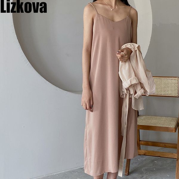 

spaghetti strap dress women 2020 summer v-neck casual elegant beach dress, Black;gray