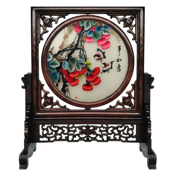 

dhl chinese decorative items for home living room table ornaments hand silk embroidery patterns crafts with wenge wood frame gifts