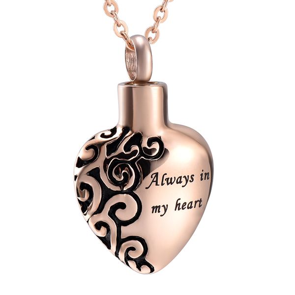 

ijd2472 stainless steel cremation always in my heart necklace for ashes urn necklace engravable jewelry, Silver