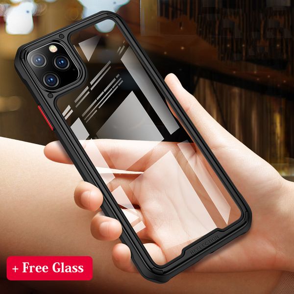 

armor designed hd transparent phone cases for iphone 11 pro max military grade protect hybrid tpu+pc shockproof cover+glass
