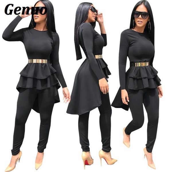 

genuo black ruffles dress and pants two piece set women casual tracksuit 2 pieces sets outfits 2018 women solid suits, White