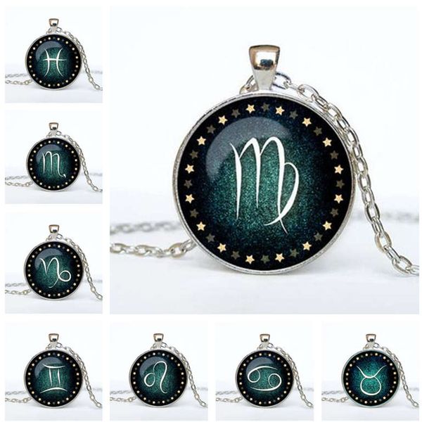 

men and women twelve constellation necklace glass time gemstone necklace pendant djn358 mix order pendant necklaces jewelry, Silver