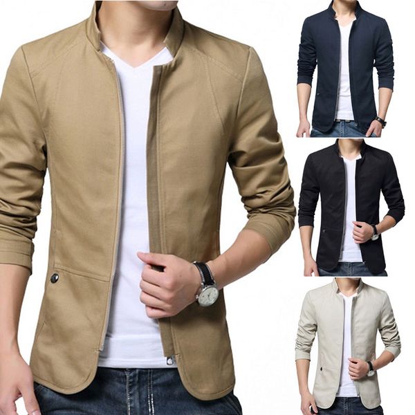 

men casual coat slim fit zipper solid business coat for spring autumn ik88, Black;brown