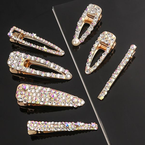 

2020 new fashion luxurious hair pins multi style rhinestone design gilding metal clip barrette wholesale 12pcs/lot, Black;brown