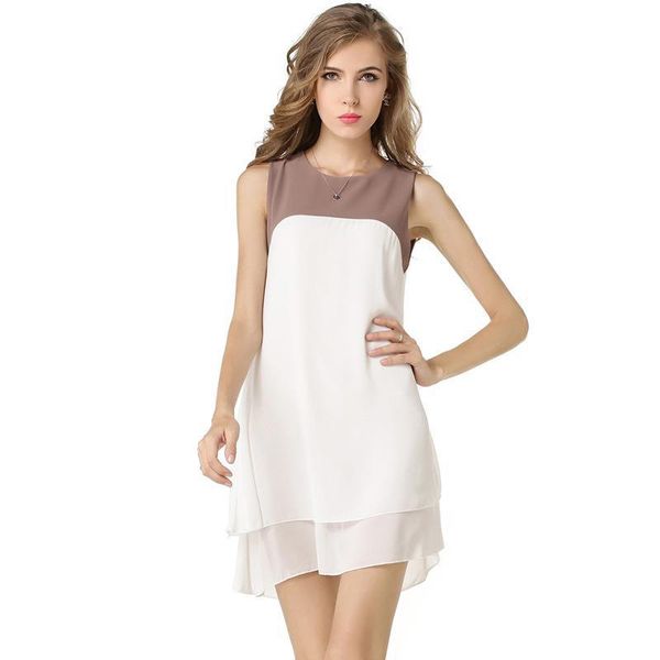 

2018 new fashion women dress spring summer patchwork o-neck cute comfortable empire sleeveless chiffon simple slim dresses 00, Black;gray