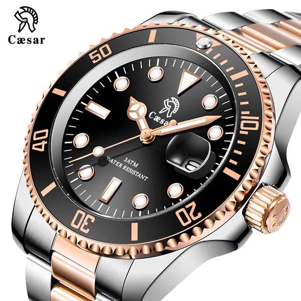 

luxury fashion rose gold black quartz movement chronograph sub waterproof sport mens designer watches wristwatches male watch men 2019, Slivery;brown